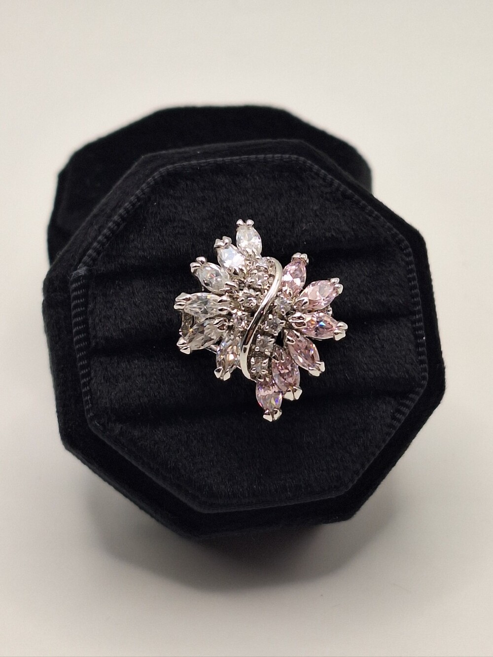 NWT Made With Swarovski Crystal Pink Floral Statement Ring Size 6